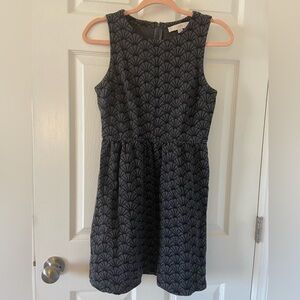 Loft Grey Scallop Print Dres